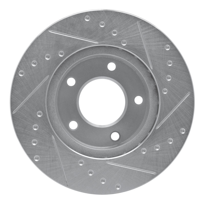 Mazda Protege Brake Rotor (1) - Front Left - R1 Concepts - Drilled & Slotted - Silver - `92-`03
